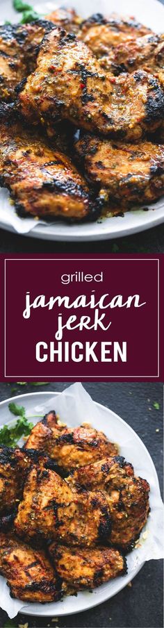 grilled jamaican chicken on a plate with garnishes