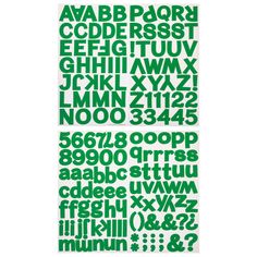 green letters and numbers on white paper