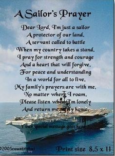 a sailor's prayer written on the back of a ship in the middle of the ocean