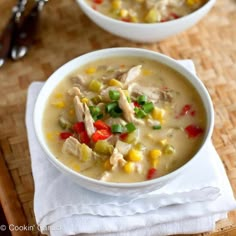 a bowl of chicken and corn chowder with the caption catalyst hypnosis center tuesday's tasty recipe