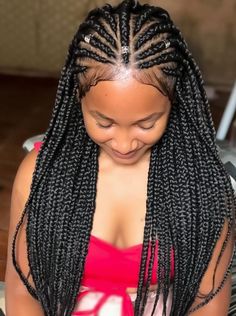 Fulani Braids Large, Large Fulani Braids, Big Fulani Braids, Braids 2024, Crown Styles, Half Cornrows, Puffy Hair, Fancy Braids