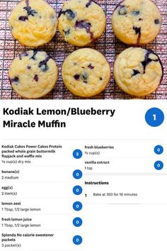 blueberry muffins on a cooling rack with instructions for how to bake them