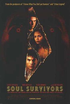 the movie poster for soul survivor starring actors from left, person, and actor in horror film