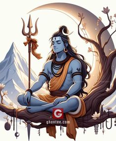 the avatar of lord rama sitting on a tree branch