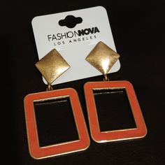 Sexy, Chic Gold & Orange Rectangular Earrings! Never Worn And In Excellent Condition. Stud Backs. Rectangular Earrings, Triple Hoop Earrings, Oversized Earrings, Crystal Hoop Earrings, Snake Earrings, Heart Dangle Earrings, Heart Drop Earrings, Gold Snake, Colorful Earrings