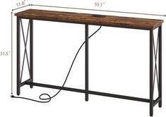 the table is shown with measurements for it