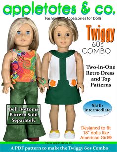 an advertisement for two - in - one sewing pattern for dolls, with the title'brand new this week appletoes & co '