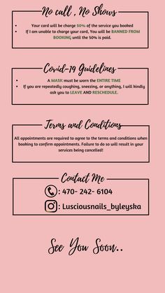 Lash Appointment Policies, Nail Tech Schedule, Esthetician Pricing, Policy Template Instagram, Nail Tech Policy Ideas, Lash Appointment Rules, Small Business Policy Ideas, Deposit Required To Book Appointment, Silent Appointment