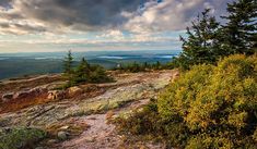 a view from the top of a mountain with trees