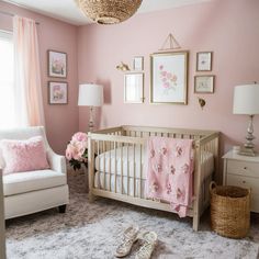 #nursery #decor #inspiration #instagram #pink #pinterest #aesthetic Baby Girl Nursery Room Pink, Natural Wood And Pink Nursery, Pink Nursery Theme, Baby Pink Nursery Ideas, Pink Floral Nursery Ideas, Baby Girl Nursery Aesthetic, Beige And Pink Nursery, Pink Girly Nursery, Baby Room Girl Ideas