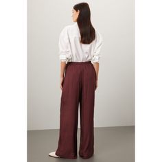 Purple abstract satin (100% Viscose). Pants. Pull on. 31" inseam. 12" rise. 13" leg opening. Imported. Casual Silk High-waisted Pants, Casual High-waisted Silk Pants, Casual Silk Wide Leg Trousers, Summer Satin Straight Leg Bottoms, Silk Wide Leg Casual Pants, Casual Wide Leg Silk Pants, Casual Straight Leg Satin Pants, Casual Satin Wide Leg Pants For Work, Spring Satin Straight Leg Pants