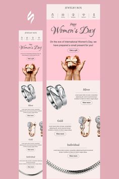 two banners for jewelry store with rings and bracelets on the front, one is pink