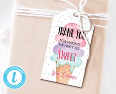 thank you for making my party so sweet ice cream gift tags, set of 20