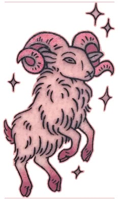 a drawing of a ram with stars on it's back and its head in the air