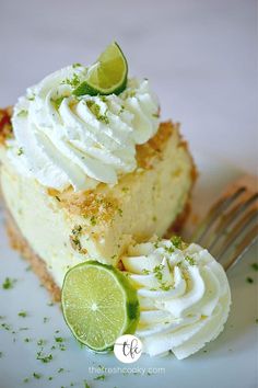 a slice of key lime pie on a plate with a fork