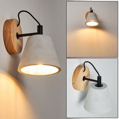 three different views of a wall light with two lights on each side and one in the middle