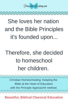 a blue and white poster with the words she loves her nation and the bible principals it's found upon