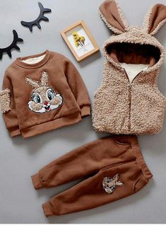 3PCS Vest+Long Sleeves+Pants Cartoon Rabbit Baby Boy Winter Outfits, Cartoon Rabbit, Children Clothing, Girls Clothing Sets, Girl Clothing, Baby Outfits, Samara, Baby Disney