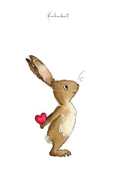 a drawing of a rabbit holding a heart