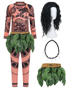 an image of a woman's outfit and headpieces with plants on them