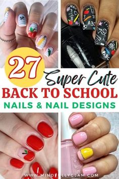 27 Super Cute Back to School Nails to Kickstart the Academic Year School Theme Nail Art, School Bus Nails, Back To School Nails For Kids, Back To School Short Nails, Teacher Nails Designs Back To School, School Themed Nails, Nail Art Back To School, Back To School Nails For Teachers