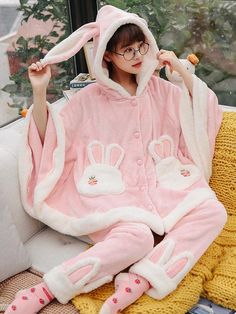 Pink Bunny Fleece Fleece Pajamas-Pajamas-ntbhshop Animal Pajamas, Your Adorable, Pajama Suit, Flannel Pajama Sets, Cozy Pajamas, Winter Pajamas, Kawaii Fashion Outfits, Pink Bunny, Cute Pajamas