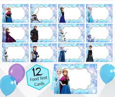 frozen princess party food tent cards with balloons