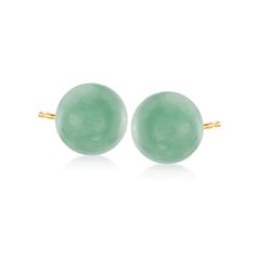 Ross-Simons - 10mm Jade Bead Stud Earrings in 14kt Yellow Gold. For a dash of the exotic, these 10mm jade bead stud earrings will add a dreamy pop of color to any look you choose, year-round. Set in polished 14kt yellow gold. Post/clutch, jade bead stud earrings. Bead Stud Earrings, Coral Drop Earrings, Jewelry Presentation, Diamond Anklet, Italian Gold Jewelry, Mixed Metal Bracelets, Jade Bead Necklace, Pearl Strands Necklace, Mixed Metal Earrings