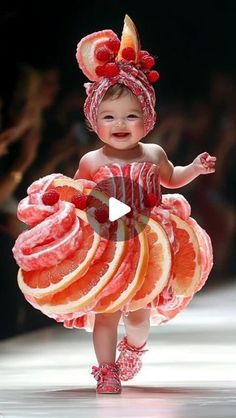 a baby in a dress made out of fruit