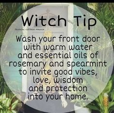 a woman standing in front of a door with the words witch tip