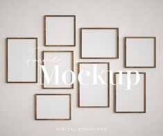 there are many frames on the wall with the words free mockup above them in white