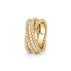 Van Cleef Ring, Van Cleef Arpels Perlee, Europe Market, Golden Ribbon, Golden Beads, Stacked Bangles, Finger Rings