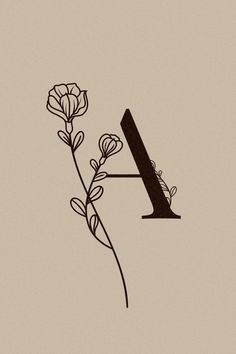 the letter a is surrounded by flowers and leaves