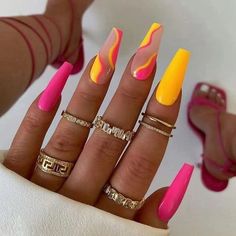 Neon Nail Designs, Nagel Tips, Colorful Nails, Pink Nail, Fire Nails, Dope Nails, Short Acrylic Nails, Nail Arts