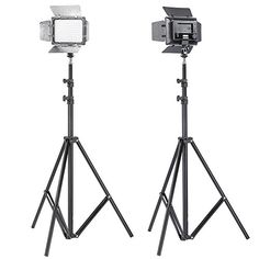 two photography lighting stands with one light on top