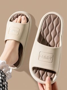 Coffee Brown Preppy Collar   Letter Slides Embellished   Women Shoes Indoor Slides, Indoor Outdoor Slippers, Slides For Women, Women Slides, Outdoor Slippers, Summer Flip Flops, Shoe Design, Slides Women, Slippers Women