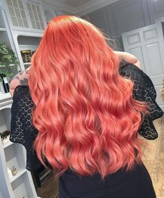 Red And Peach Hair, Salmon Hair Color, Orange Pink Hair, Asian Red Hair, Pink Peach Hair, Blorange Hair, Hair Dye Videos