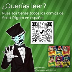 a man in a tuxedo is standing next to a qr code