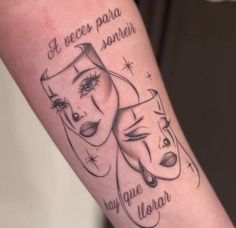 a woman's arm with two masks on it and the words, i seer papa