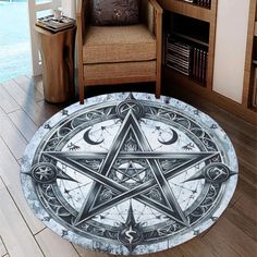 Witch pentacle Round Rug Gothic Rug-MoonChildWorld Witch Pentacle, Gothic Rug, Shoe Wall, Witchy Home Decor, Pentacles, Car Sun Shade, Rug Colorful, Round Rug, Round Rugs