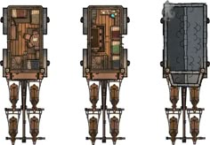 three different views of the inside of a steam engine with various parts on each side