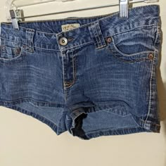 Nwt, Double Stitching 15" X 11.5" Y2k Blue Jean Shorts, Blue Y2k Jean Shorts, Y2k Jean Shorts With Built-in Shorts For Summer, Blue Shorts With Built-in Shorts, Vintage Blue Bottoms With Built-in Shorts, Dark Denim Shorts, Paris Blues, Stretch Denim Shorts, Vintage Clothes Women