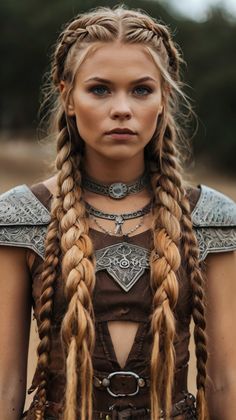 Chic how to do viking braids hairstyles Ideas for Viking Braids Tutorial 💇 Norse Hairstyles Women, Viking Braids Tutorial, Viking Braids Female, Viking Hairstyles Women, Viking Warrior Woman