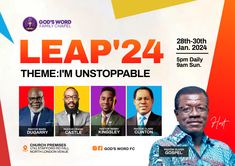 the poster for leap'24 is shown with four men in different colors and styles