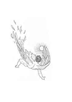 a black and white drawing of a woman floating in the air