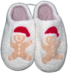 Winter White Non-slip Slippers, White Non-slip Slippers For Winter, Non-slip White Slippers For Winter, Cozy White Non-slip Slippers, Casual Christmas Slippers With Round Toe, Cozy White Closed Toe Slippers, White Non-slip Indoor Slippers, White Comfortable Slippers For Gift, White Round Toe Slippers As Gift