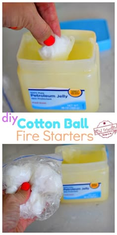 It's campfire season! Make this Easy DIY Cotton Ball Fire Starter hack to light a fire in no time! Keep a container of these fire starters handy for quick and easy campfires. #diyfirestarter #diycampinghack #diycottonballfirestarter #diiyfirestarterwithoutwax Cotton Ball Fire Starter, Natural Fire Starters, Diy Fire Starters Camping, Diy Fire Starters Homemade, Tent Camping Food, Best Fire Starter, Homemade Fire Starters, Fire Bricks