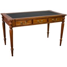 Legacy Leather Top Desk - Light Brown Walnut - Crafters and Weavers Home Office Traditional, Light Wood Desk, Victorian Style Furniture, Dark Wood Desk, Leather Top Desk, Traditional Desk, Classic Desk, Black Leather Top, Contemporary Cottage