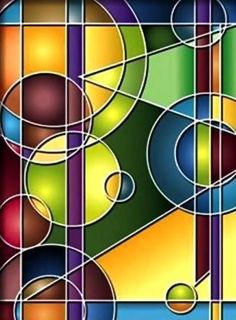 an abstract painting with circles and lines