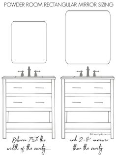 a bathroom vanity with two sinks and mirrors